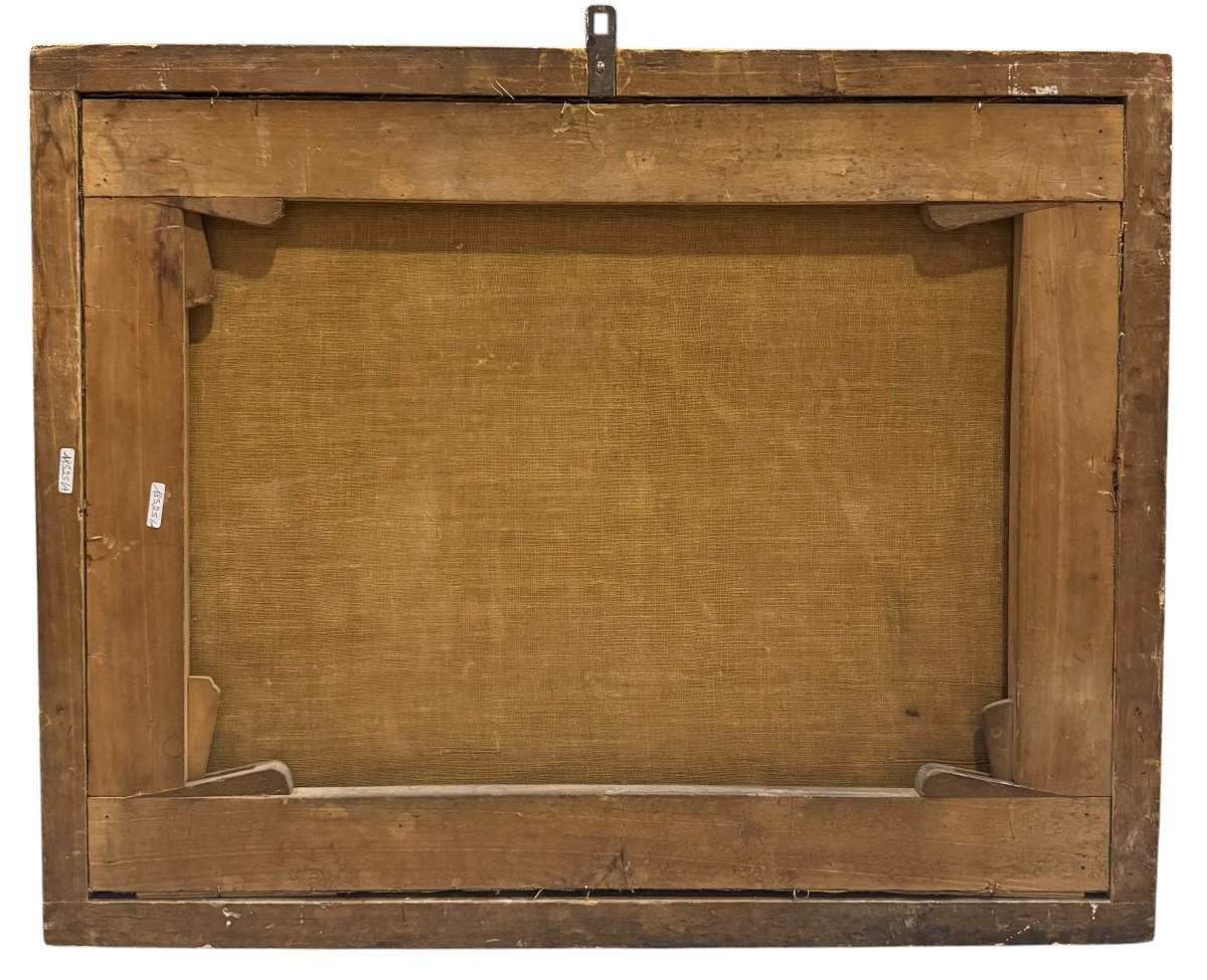 Peinture à l'huile ancienne sur toile – Putto couché, portrait de dos-photo-4