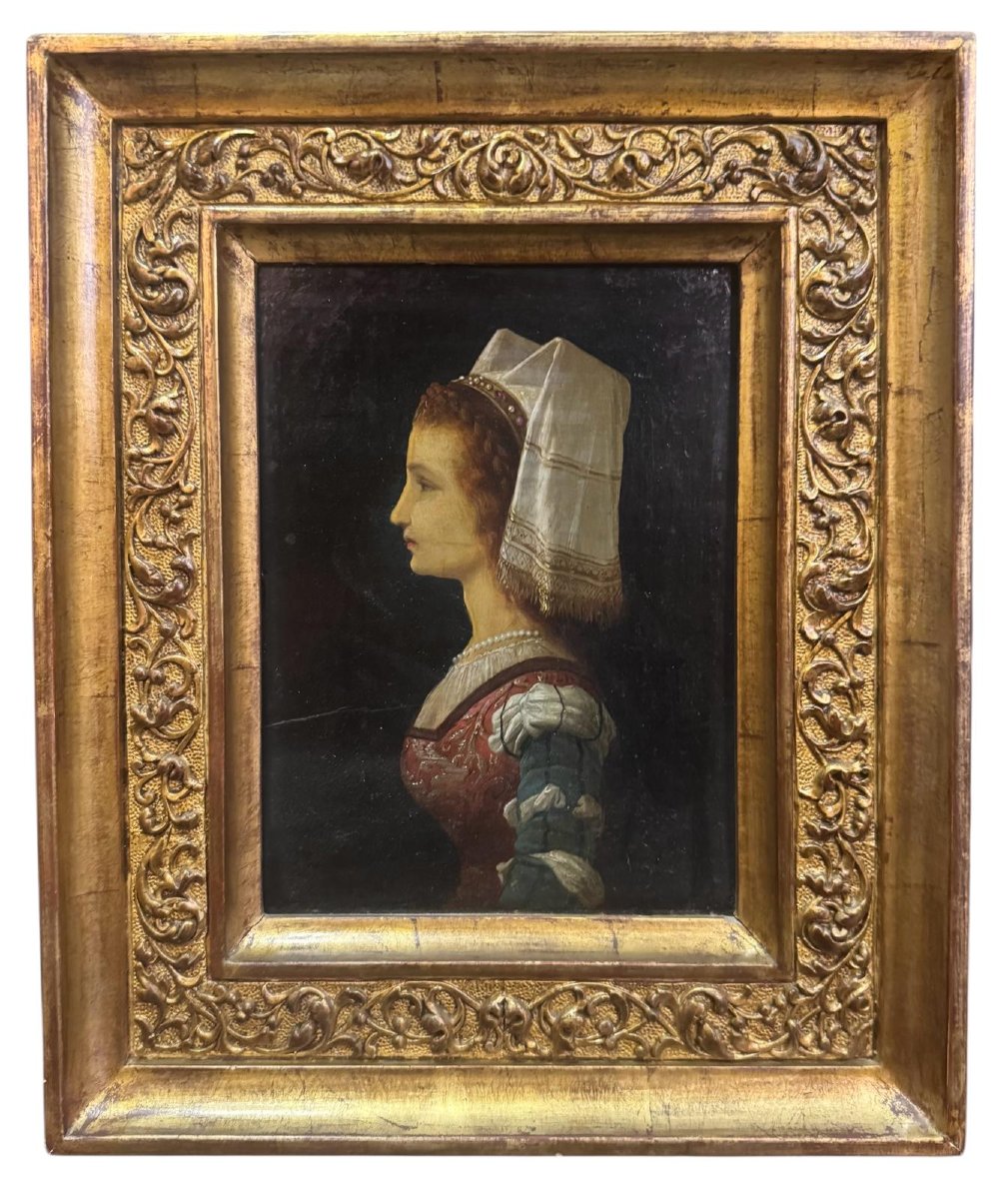 Portrait d'une jeune noble de profil – Peinture à l'huile sur bois-photo-3