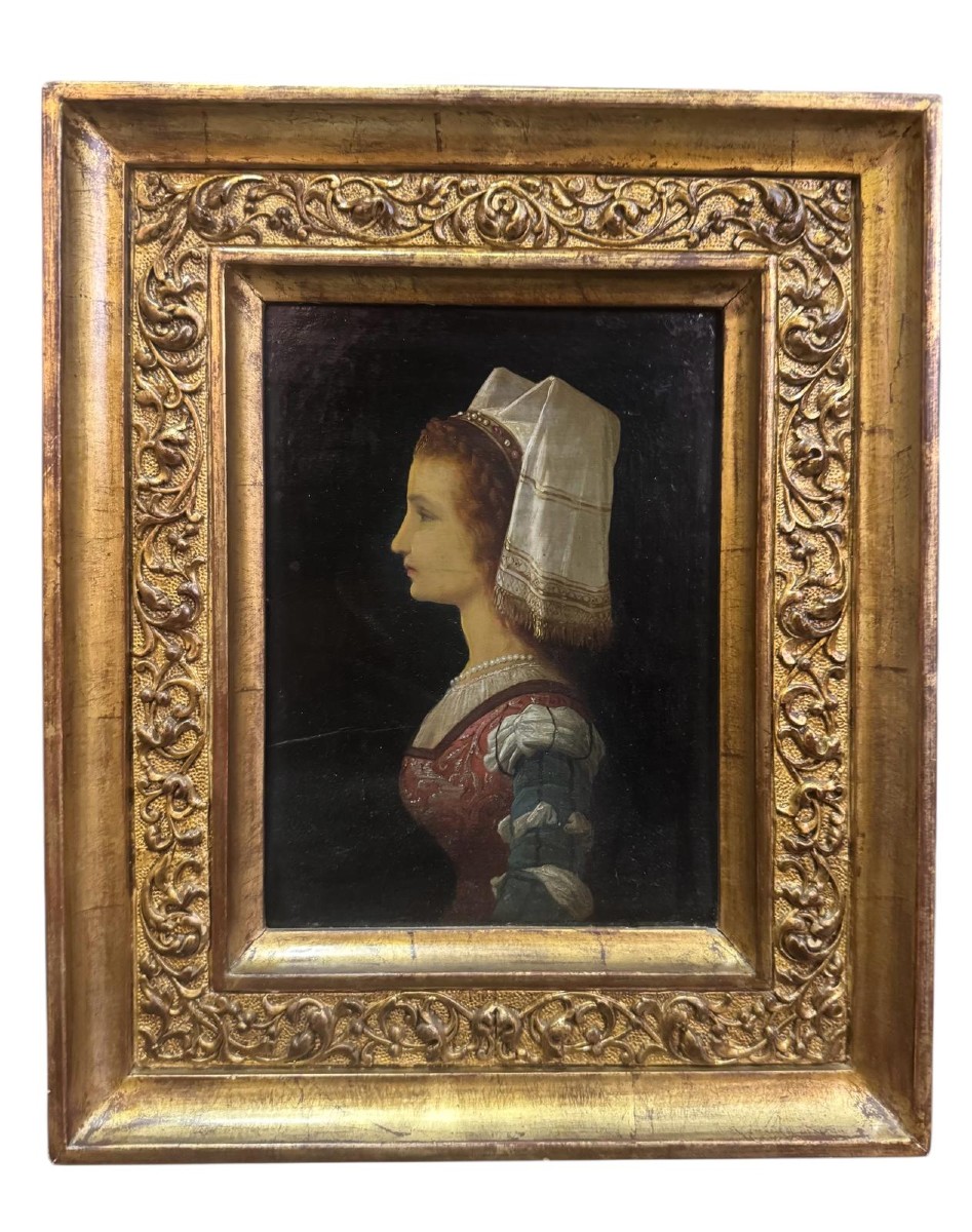 Portrait d'une jeune noble de profil – Peinture à l'huile sur bois