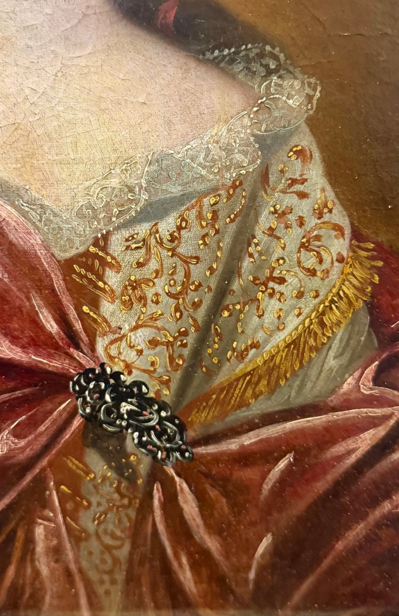 Portrait Of A Young Noblewoman – Oil On Canvas Within A Gilded Frame – Louis XV-photo-4