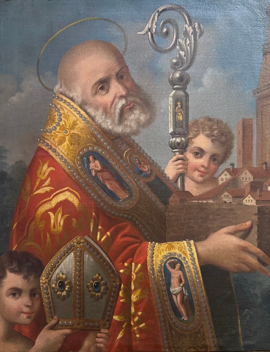 San Geminiano – ancienne peinture à l'huile sur toile, XIXe siècle.-photo-2