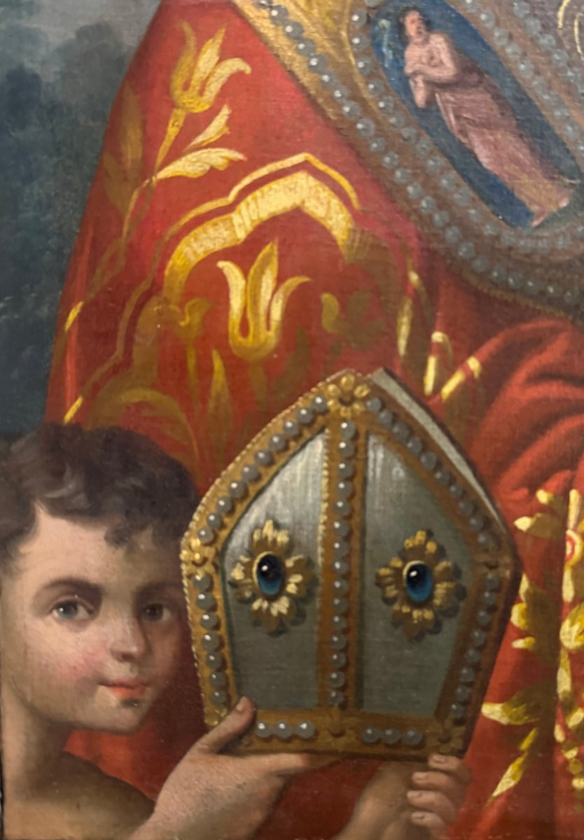 San Geminiano – ancienne peinture à l'huile sur toile, XIXe siècle.-photo-3