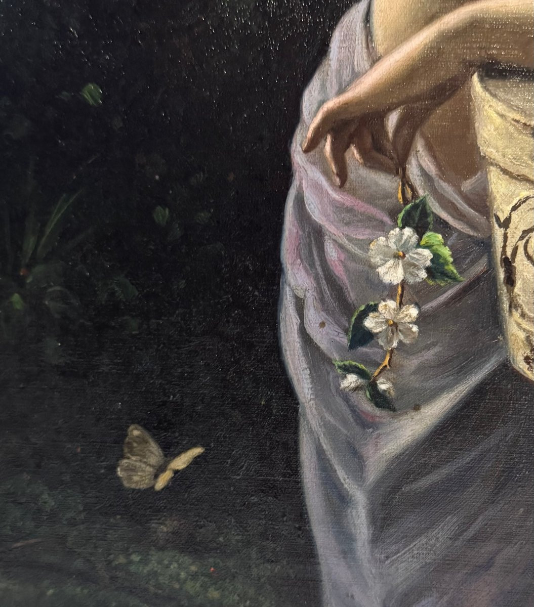 Oil On Canvas: “allegorical Female Figure With Butterfly Wings” – E. De Luise-photo-4