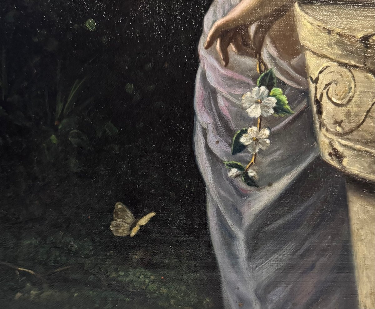 Oil On Canvas: “allegorical Female Figure With Butterfly Wings” – E. De Luise-photo-4