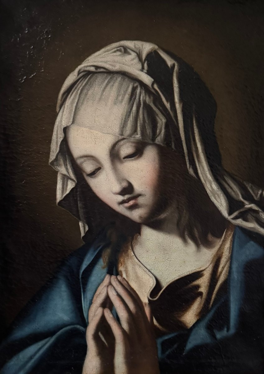 Vierge en prière, atelier/cercle de Sassoferrato – Peinture sur toile-photo-2