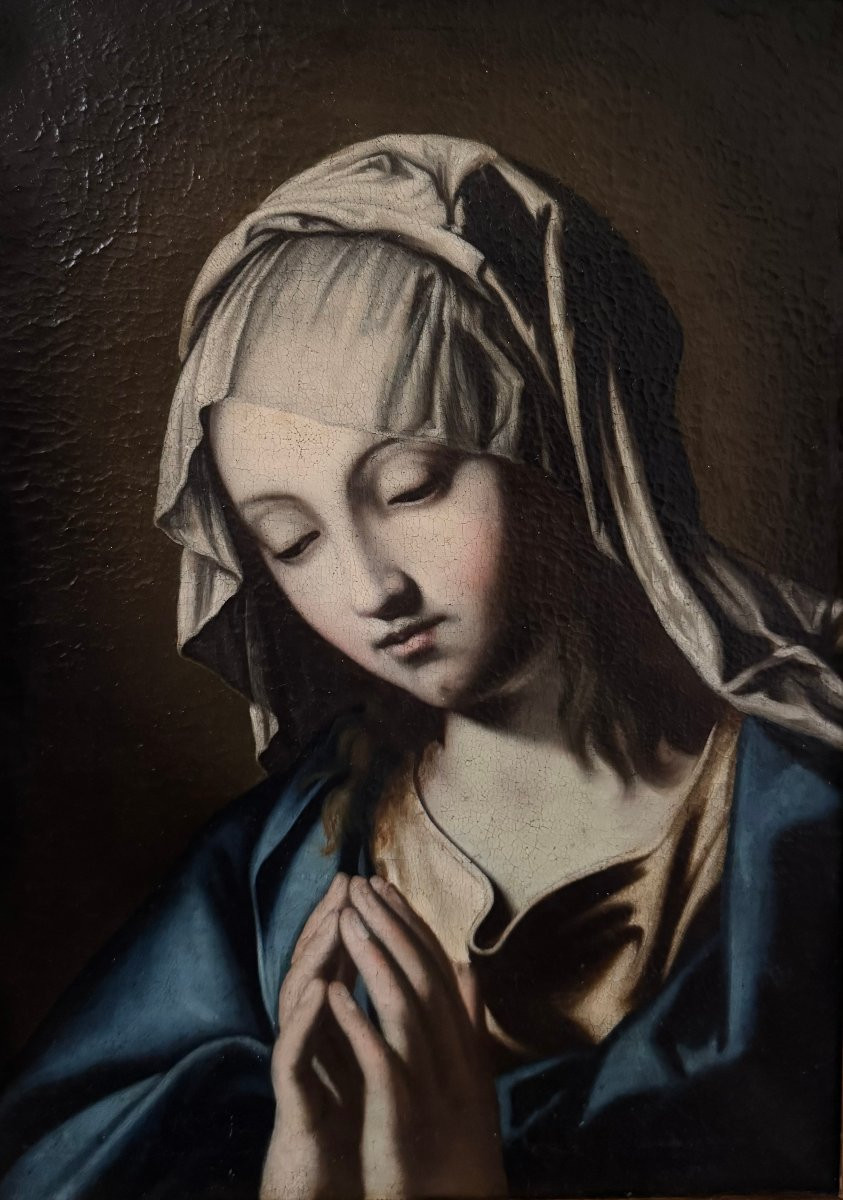 Vierge en prière, atelier/cercle de Sassoferrato – Peinture sur toile-photo-4