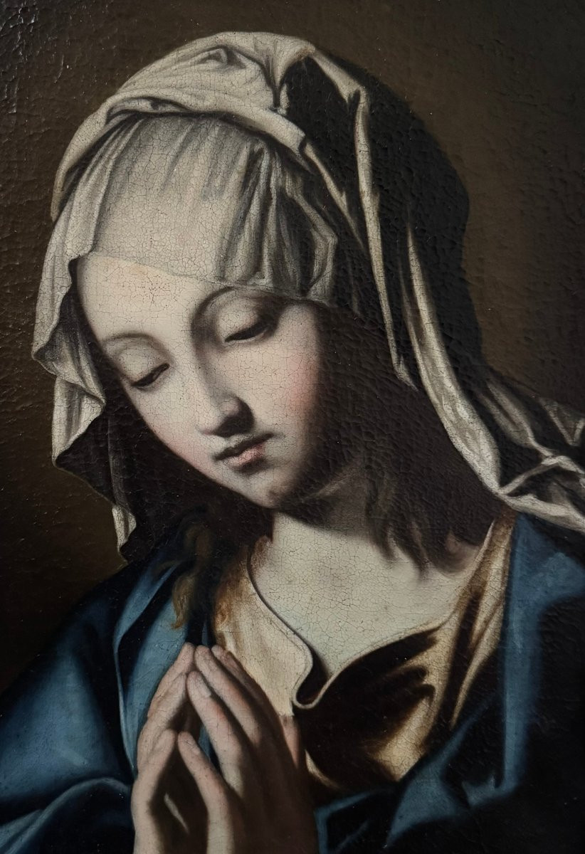 Vierge en prière, atelier/cercle de Sassoferrato – Peinture sur toile-photo-2