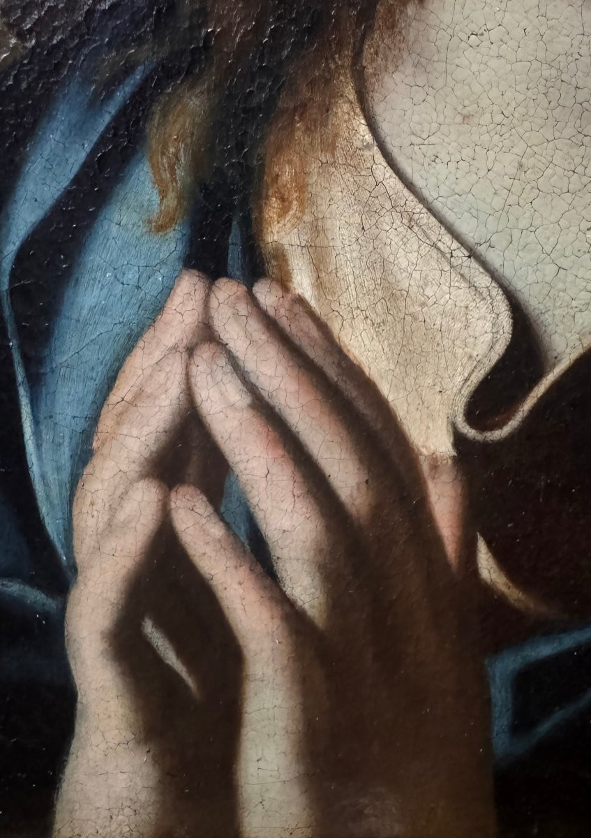 Vierge en prière, atelier/cercle de Sassoferrato – Peinture sur toile-photo-3