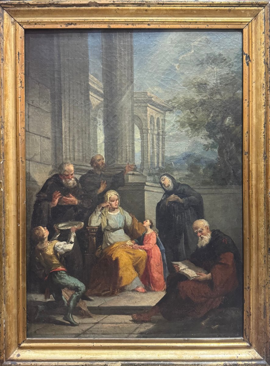 Sainte Anne et l'éducation de la Vierge Marie, peinture sur toile, XIXe siècle.-photo-2