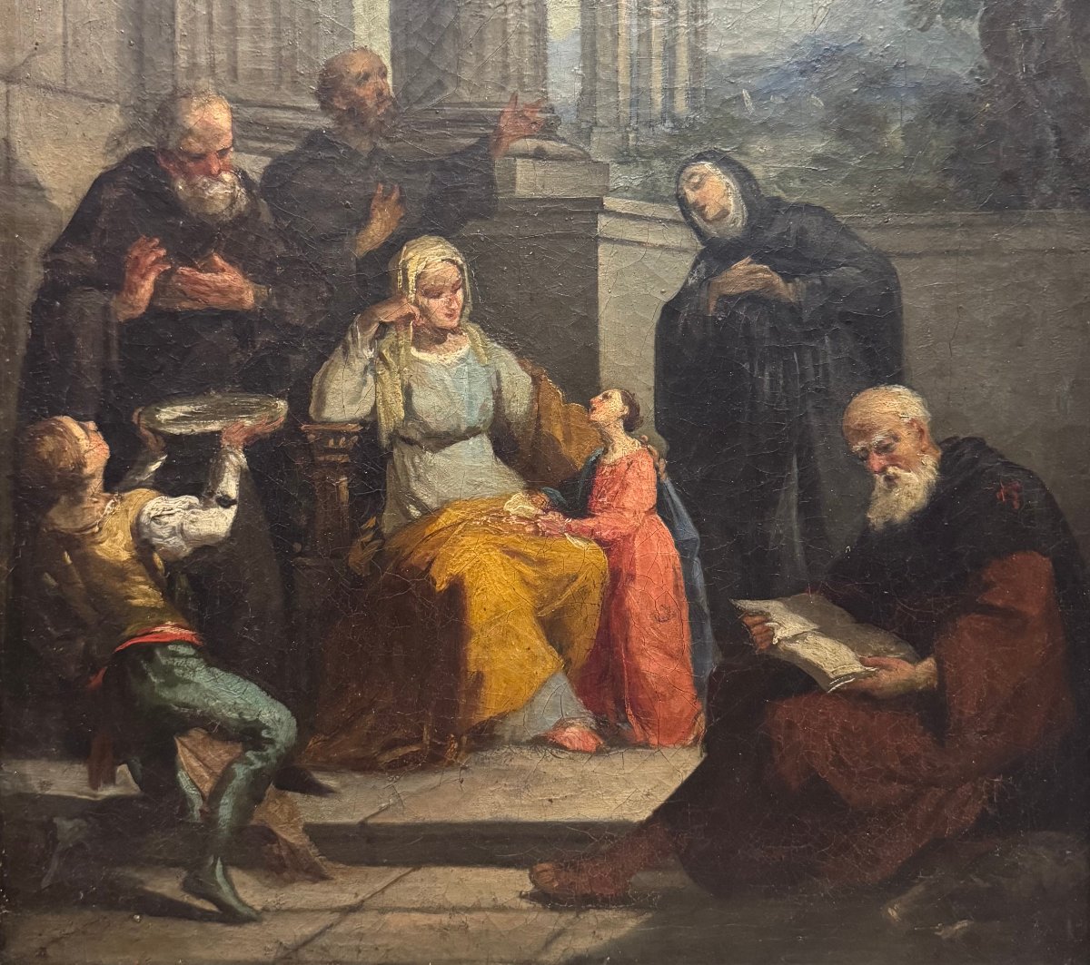Sainte Anne et l'éducation de la Vierge Marie, peinture sur toile, XIXe siècle.-photo-4