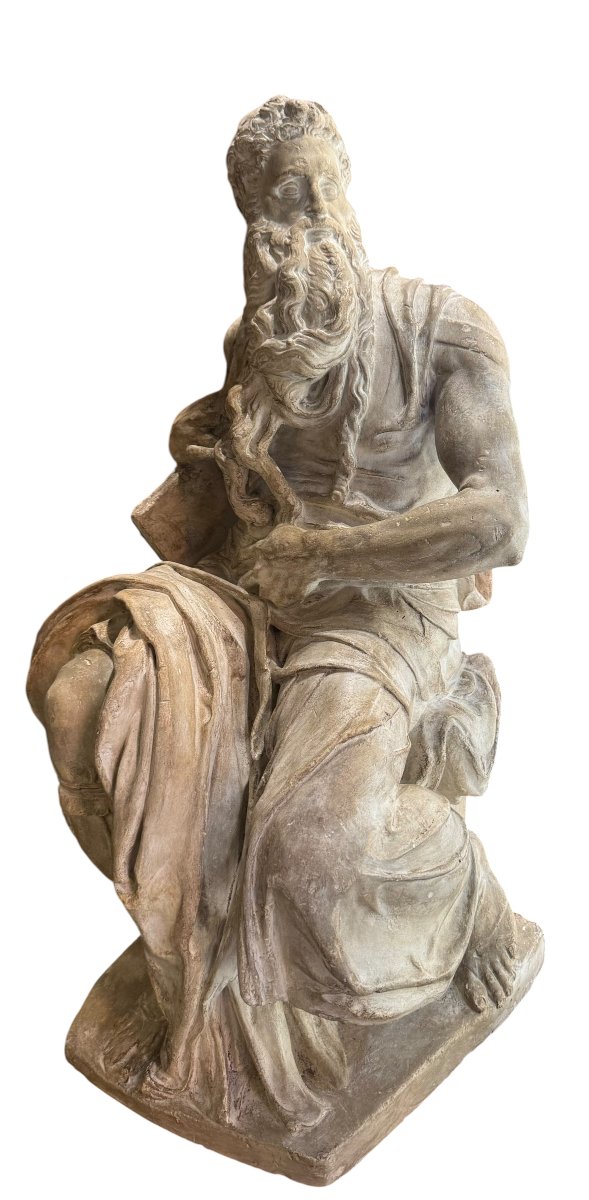 Statue Of Seated Moses, Plaster Sculpture Inspired By Michelangelo's Moses.-photo-3