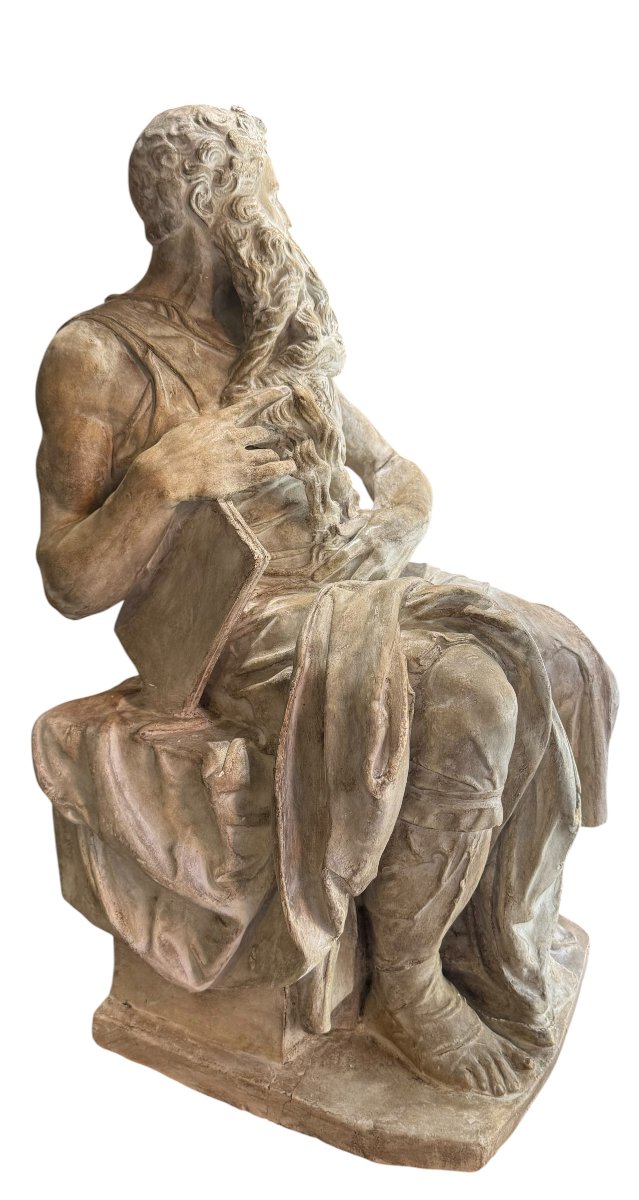 Statue Of Seated Moses, Plaster Sculpture Inspired By Michelangelo's Moses.-photo-4
