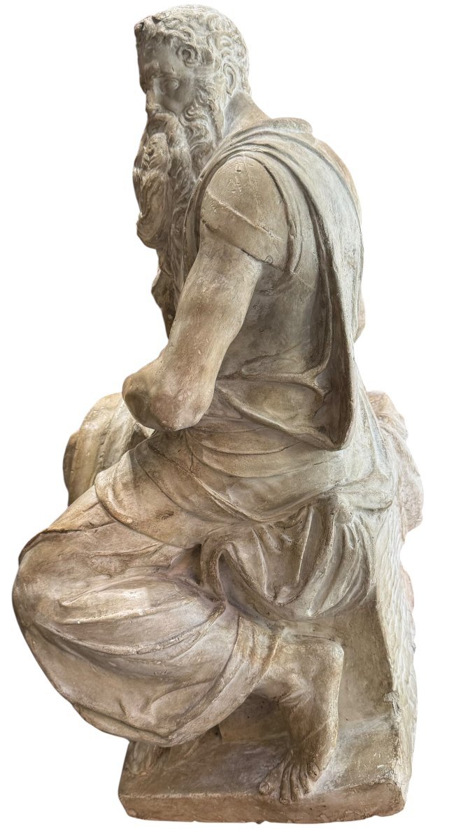 Statue Of Seated Moses, Plaster Sculpture Inspired By Michelangelo's Moses.-photo-3