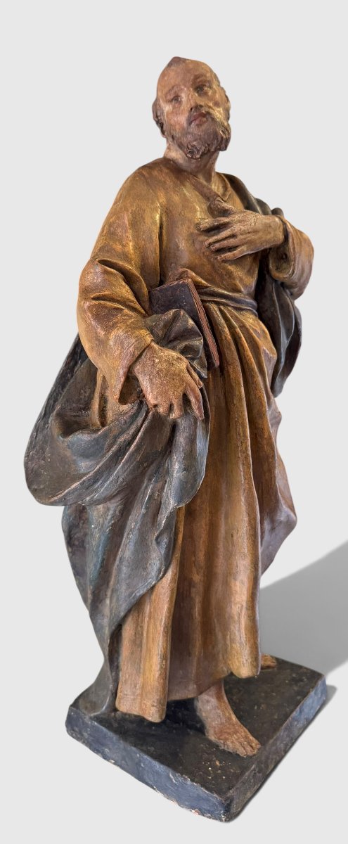 Saint Joseph - Ancienne sculpture en terre cuite polychrome du XVIIIe siècle-photo-2