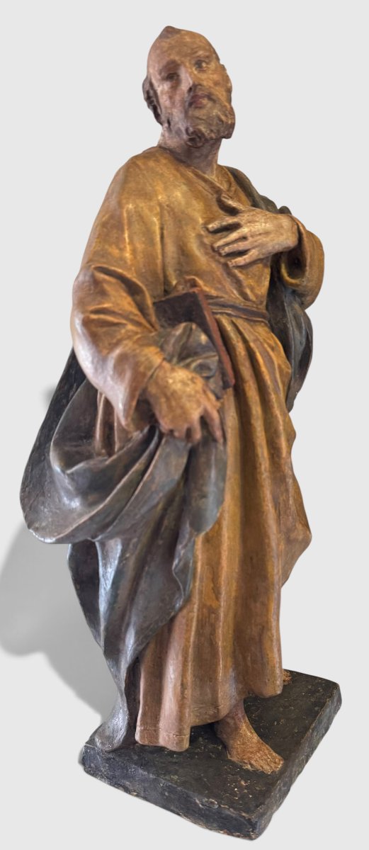Saint Joseph - Ancienne sculpture en terre cuite polychrome du XVIIIe siècle-photo-3