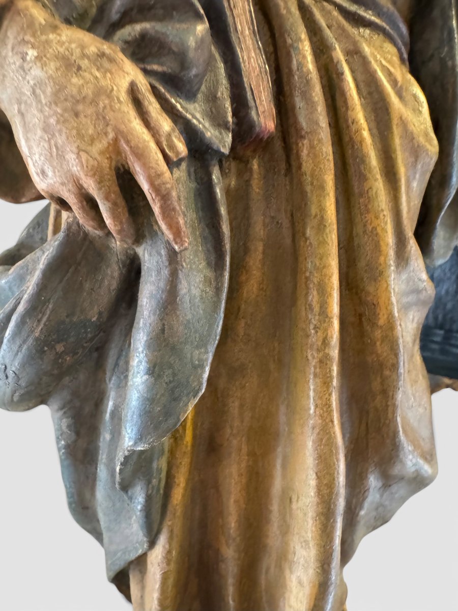 Saint Joseph - Ancienne sculpture en terre cuite polychrome du XVIIIe siècle-photo-2