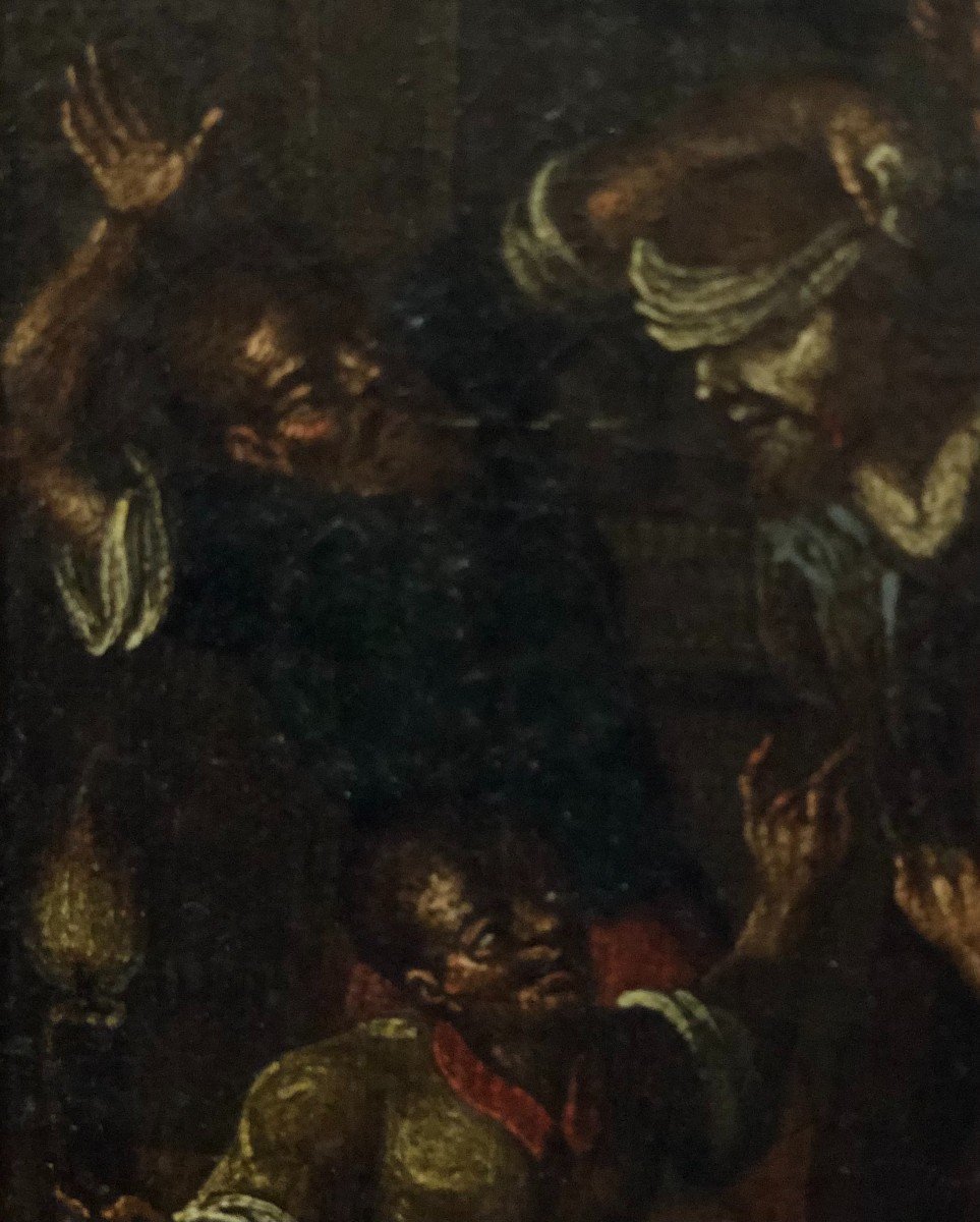 Christ Moqué - Peinture à l'Huile Flamande Sur Toile 17ème Siècle.-photo-4