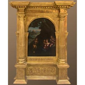 Sainte Famille -Cercle de Girolamo da Carpi - Peinture Sur Toile XVI Siecle