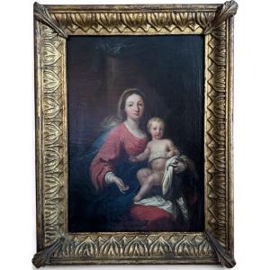 Vierge à l'Enfant – Peinture à l'Huile Sur Toile, Fin Du XVIIIe Siècle