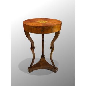 Table - Round Gueridon With Inlays - 19th Century