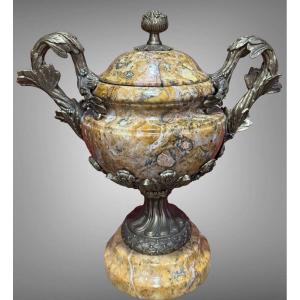 Marble Bowl With Bronze Lid And Handles - 19th Century