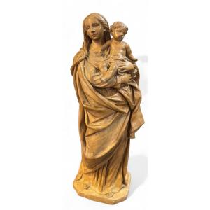 VIERGE À L'ENFANT - STATUE BOLOGNAISE EN TERRE CUITE DU XVIIIE SIÈCLE.