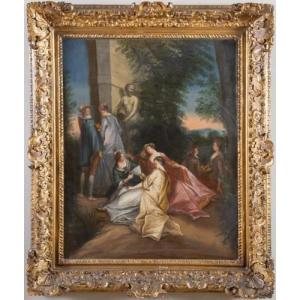 Galant Scene – Oil Painting On Canvas, French, Rococo Period.