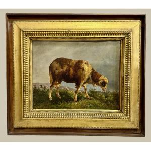 CONSALVO CARELLI « CHÈVRE AU PÂTAGE » PEINTURE SUR TOILE