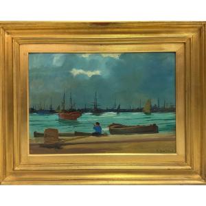 Renato Natali - Marina - View Of The Port Of Livorno - Dated 1959