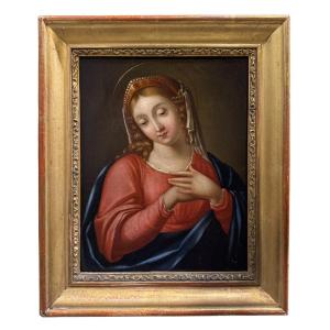 Vierge Marie en méditation – Peinture sur toile du XVIIIe siècle