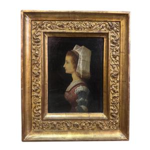 Portrait d'une jeune noble de profil – Peinture à l'huile sur bois