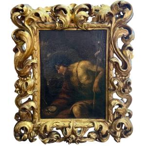 Tableau représentant saint Jean-Baptiste dans le désert, huile sur toile, XVIIe siècle.