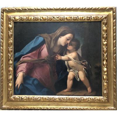 Vierge avec  l'Enfant - -  Peinture Sur Toile XVII Siècle.   