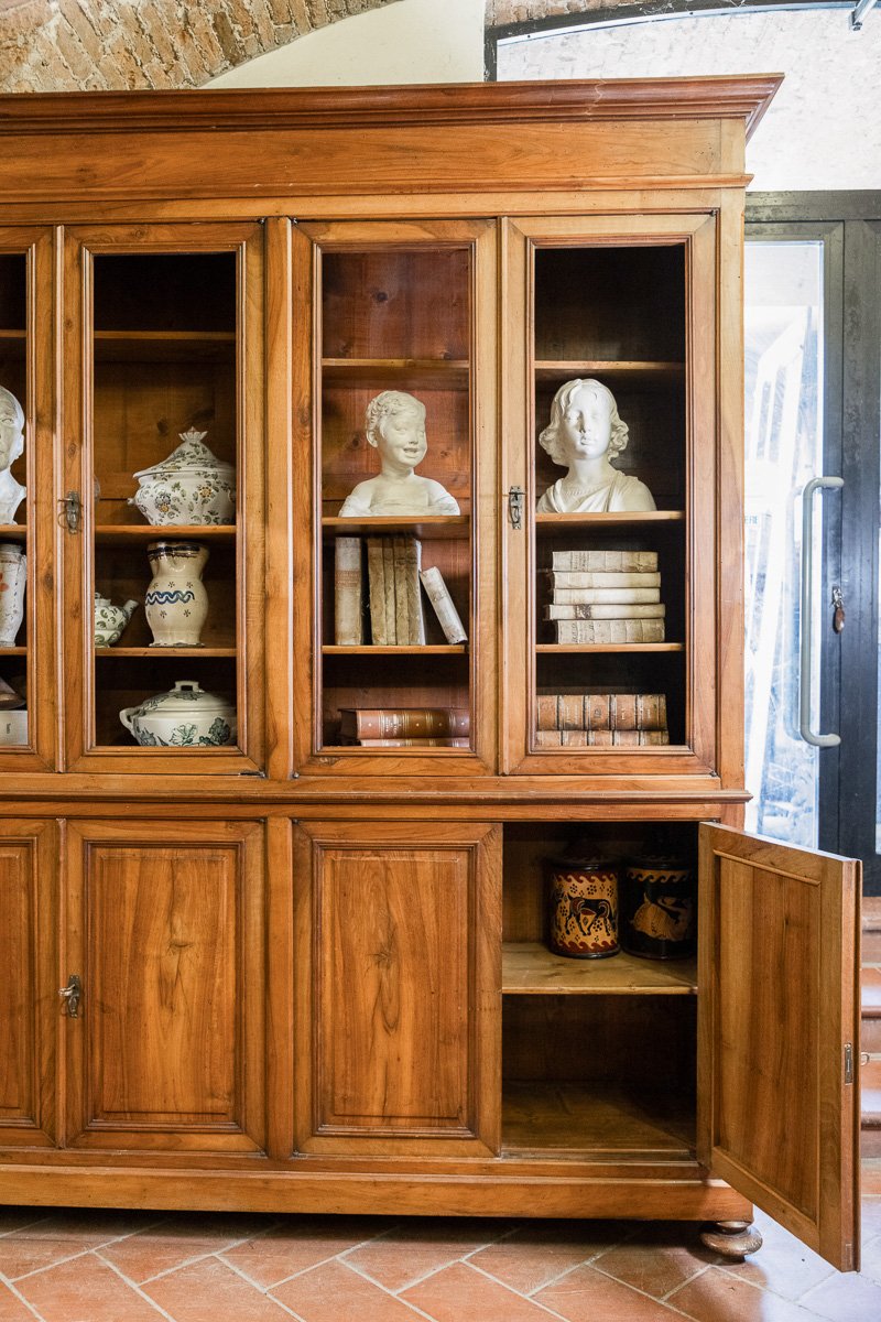 Double-body Bookcase In Walnut With A Light Patina, Eight Doors – Tuscany, Late 1800s-photo-4