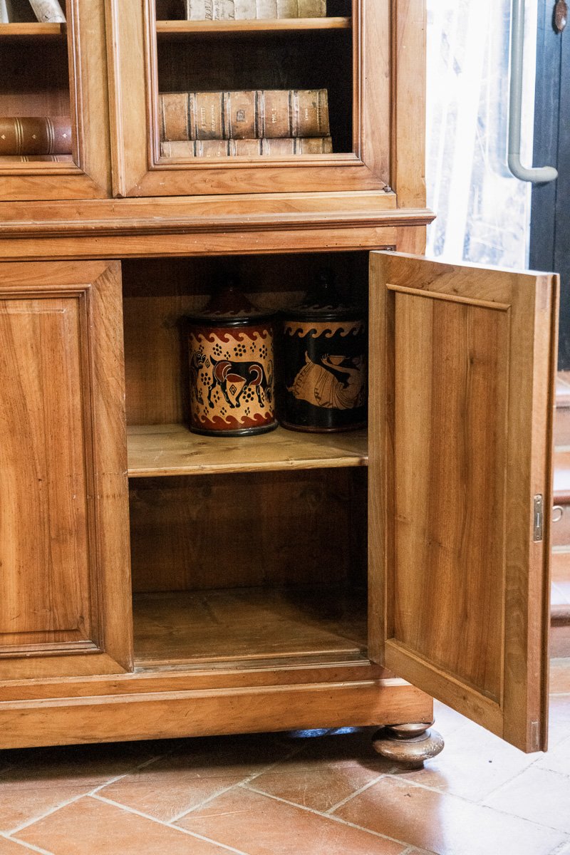Double-body Bookcase In Walnut With A Light Patina, Eight Doors – Tuscany, Late 1800s-photo-1
