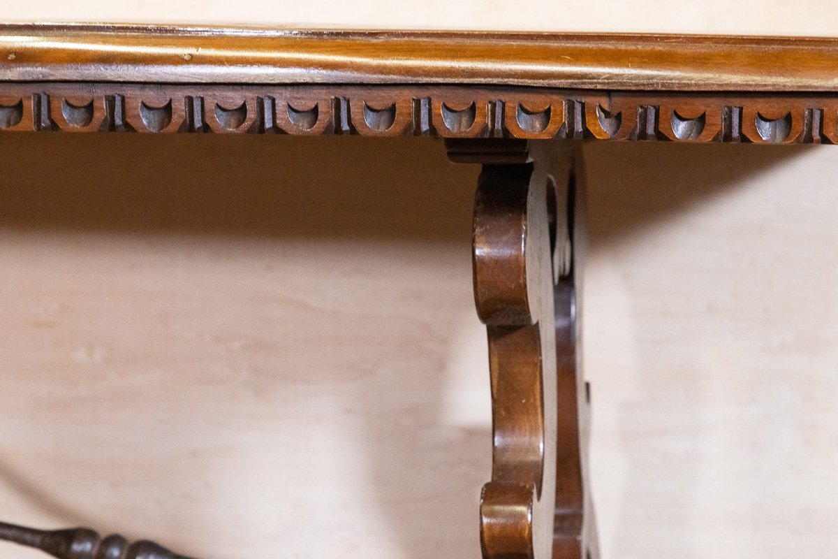 Antique-style Walnut Refectory Table, Lyre Legs, Tuscany-photo-4