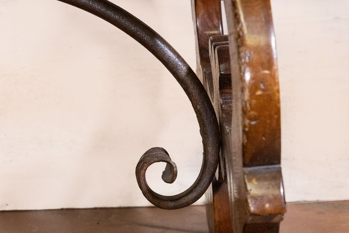 Antique-style Walnut Refectory Table, Lyre Legs, Tuscany-photo-2