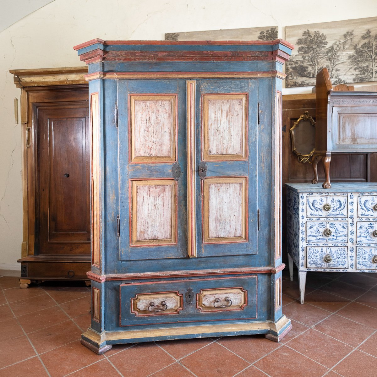 Polychrome Lacquered Armoire With Canted Corners, Northern Italy, Alto Veneto, 18th Century