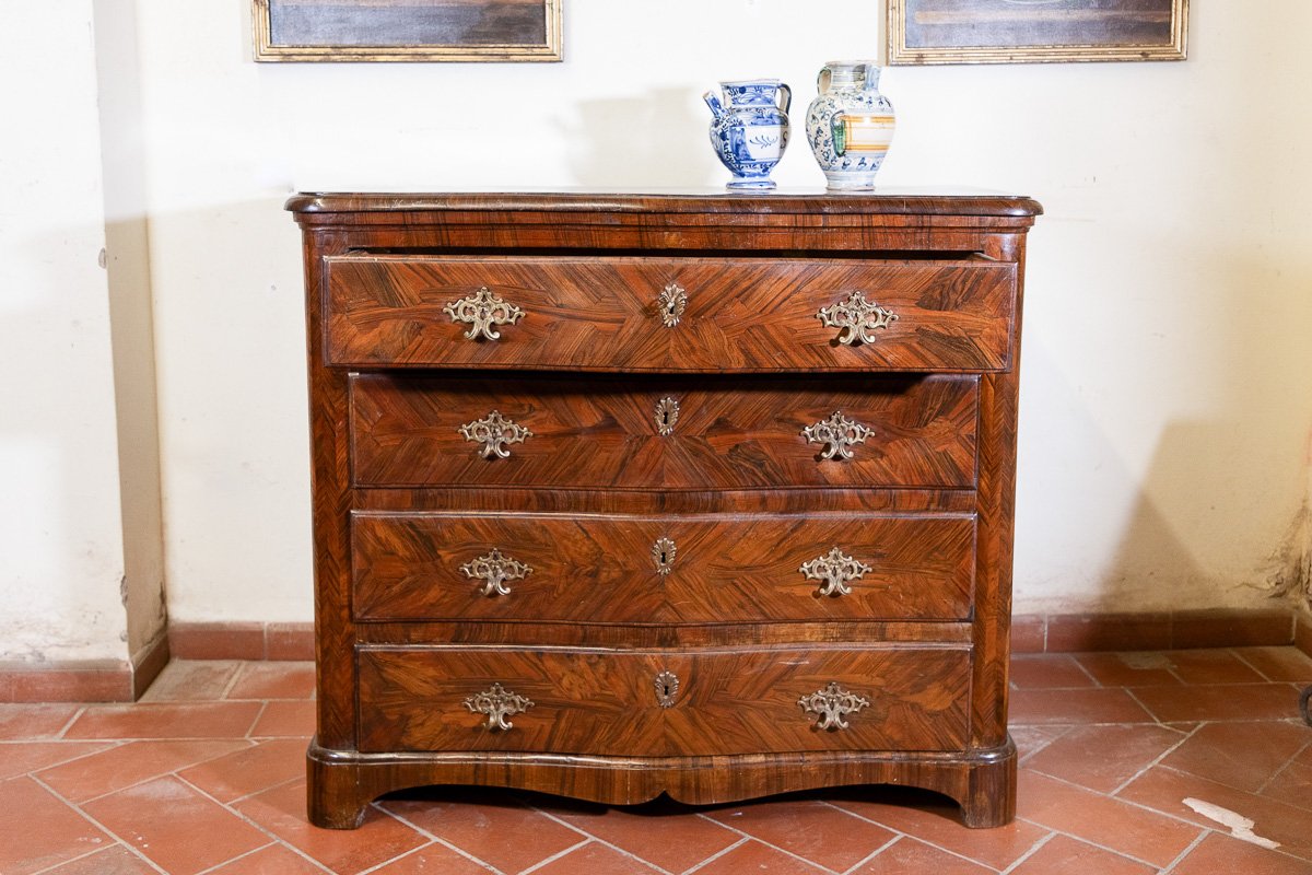 Antique Walnut And Rosewood Veneered Commode, Liguria, Genoa, 18th Century-photo-4