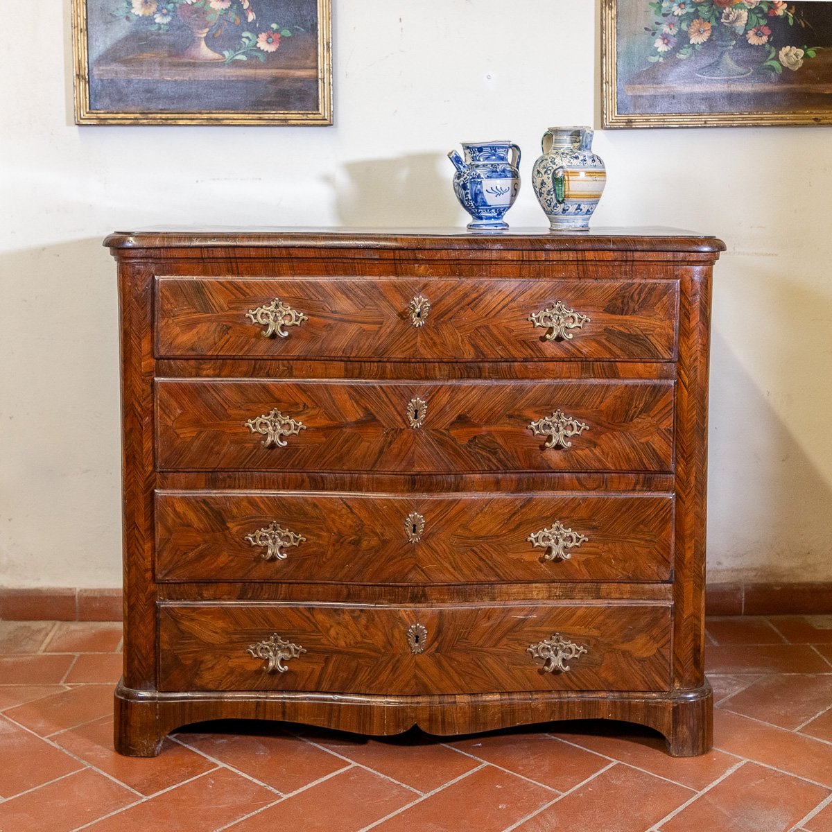 Antique Walnut And Rosewood Veneered Commode, Liguria, Genoa, 18th Century