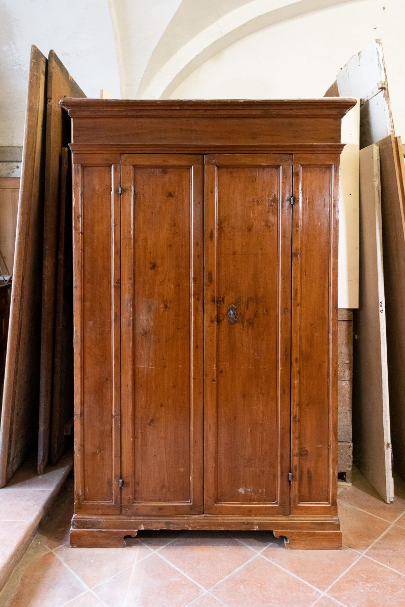 Ancienne armoire en sapin à deux portes, pilastres, Toscane, XVIIe siècle-photo-2