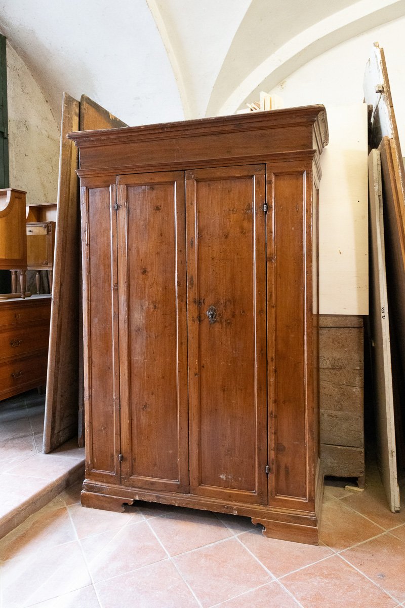 Ancienne armoire en sapin à deux portes, pilastres, Toscane, XVIIe siècle-photo-3