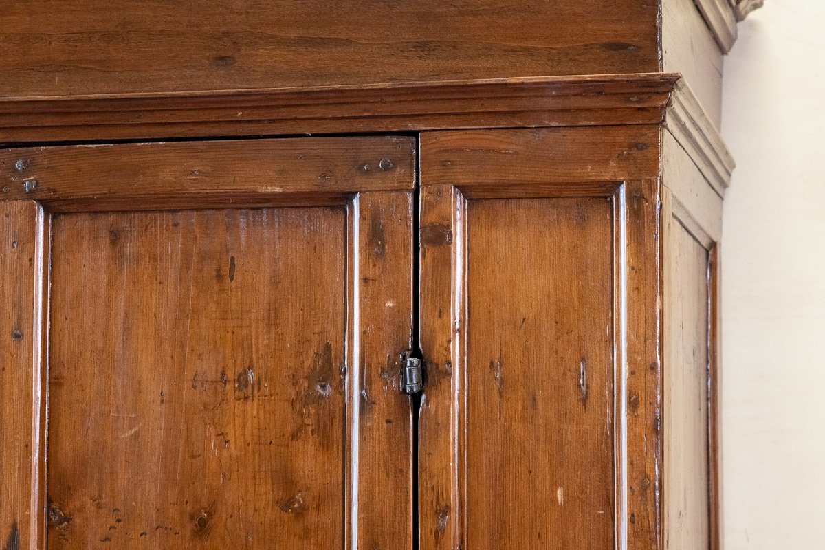 Ancienne armoire en sapin à deux portes, pilastres, Toscane, XVIIe siècle-photo-1