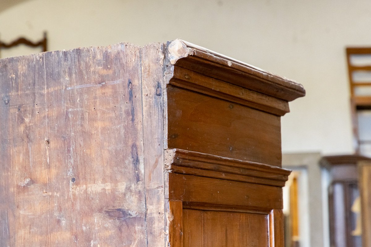 Ancienne armoire en sapin à deux portes, pilastres, Toscane, XVIIe siècle-photo-6