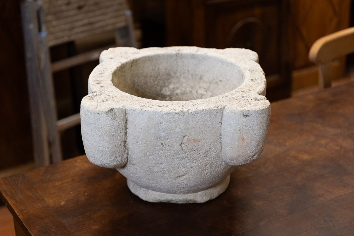 Antique Vicenza Stone Mortar With Four Lobes - Northern Italy, 19th Century-photo-3