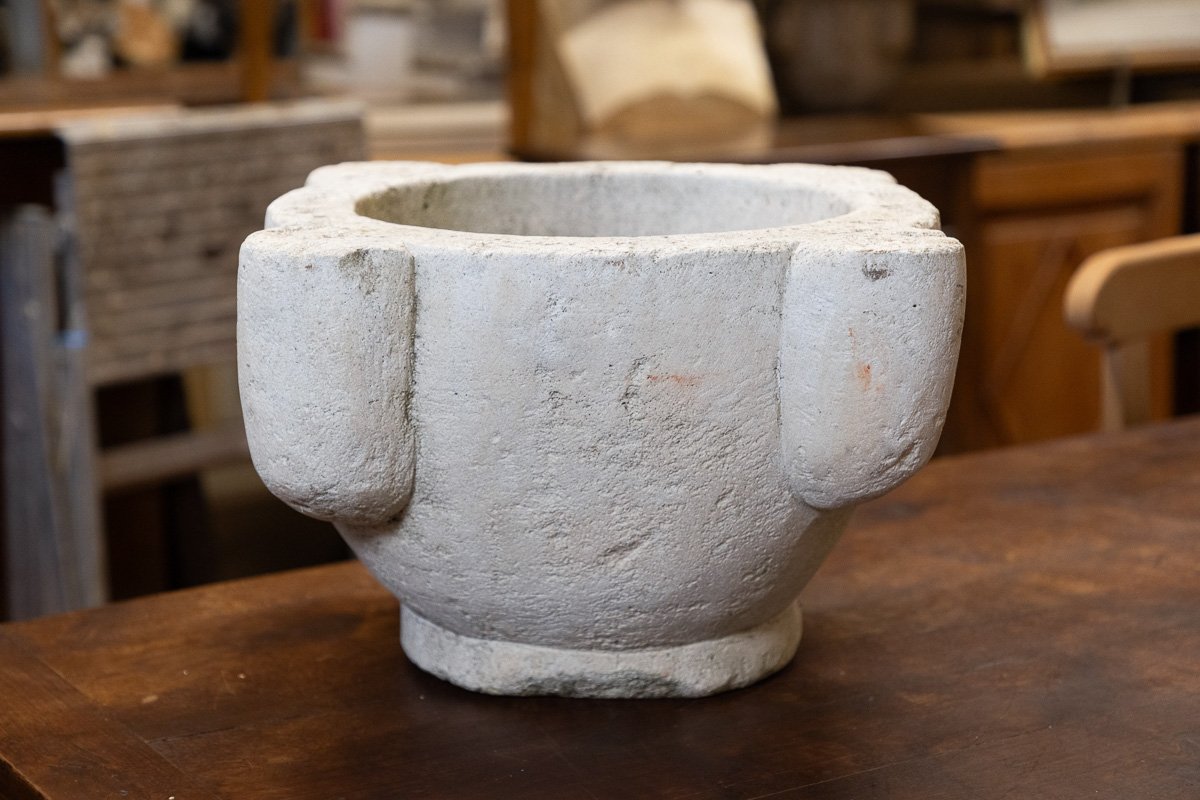 Antique Vicenza Stone Mortar With Four Lobes - Northern Italy, 19th Century-photo-2
