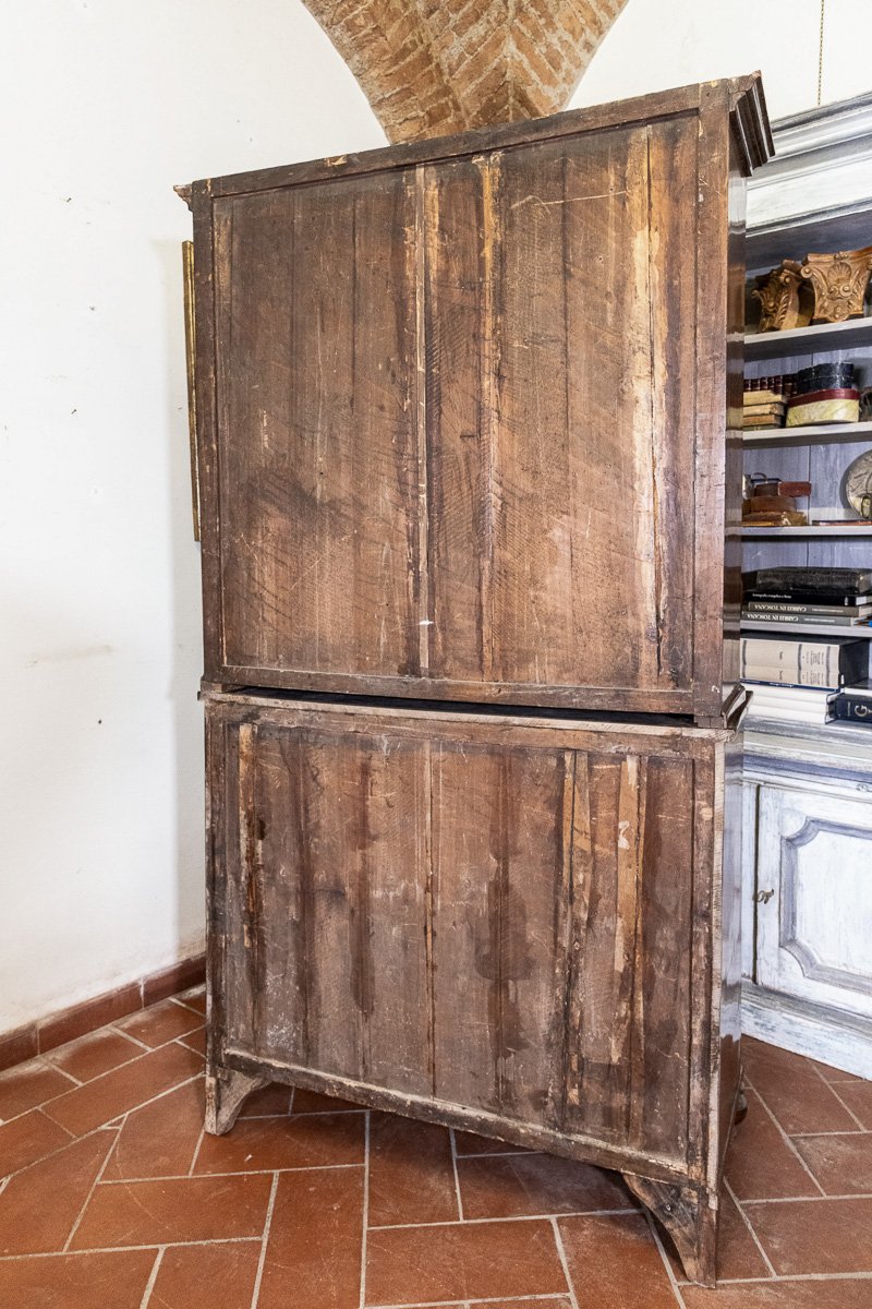 Vitrine Ancienne de Style Empire en Noyer avec Verres Soufflés d'Origine - Toscane XIXe-photo-5