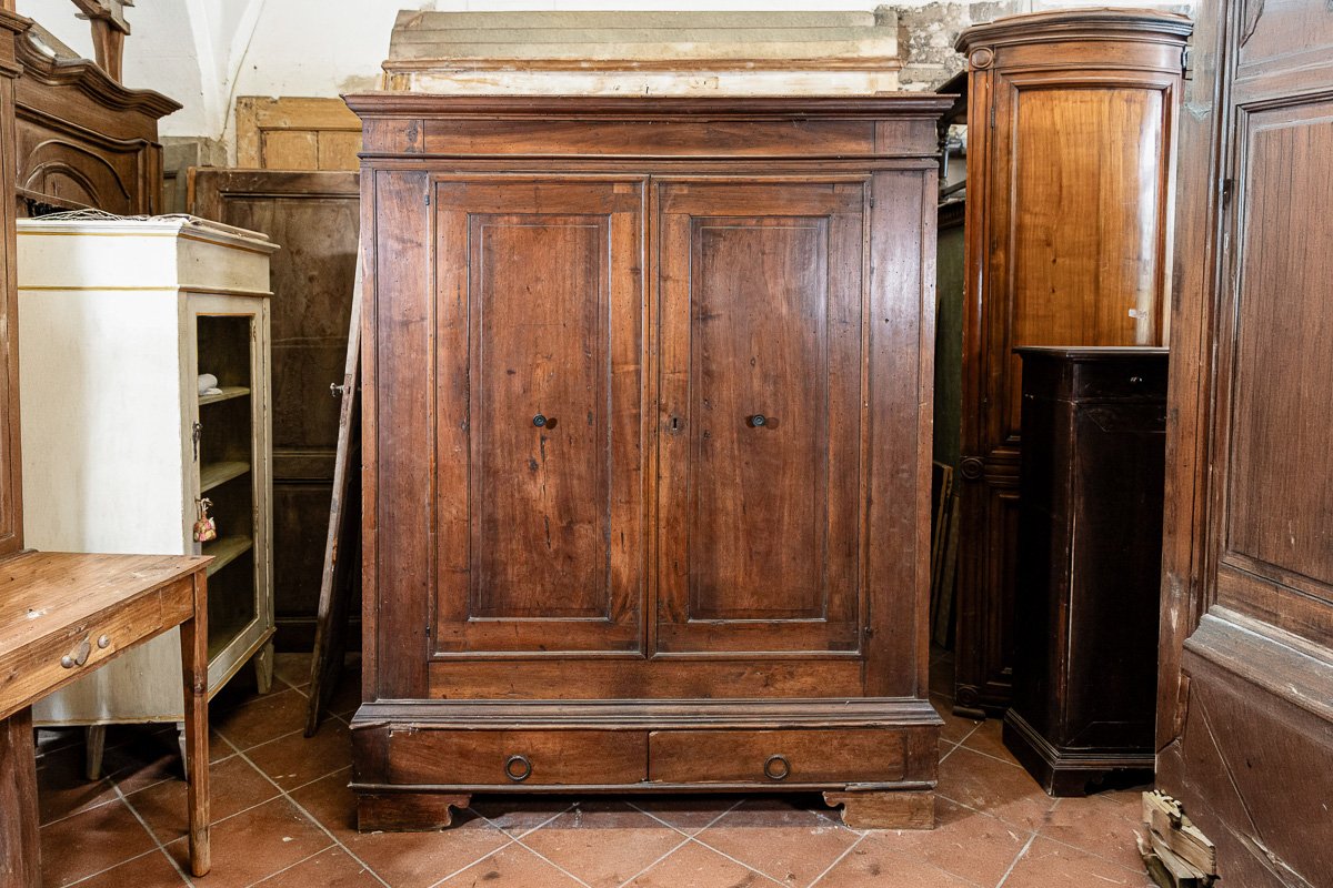 Important Walnut Wardrobe, Tuscan-emilian Apennines, 18th Century-photo-3