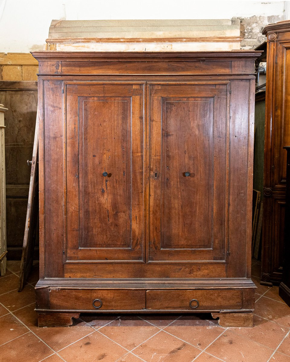 Important Walnut Wardrobe, Tuscan-emilian Apennines, 18th Century-photo-3