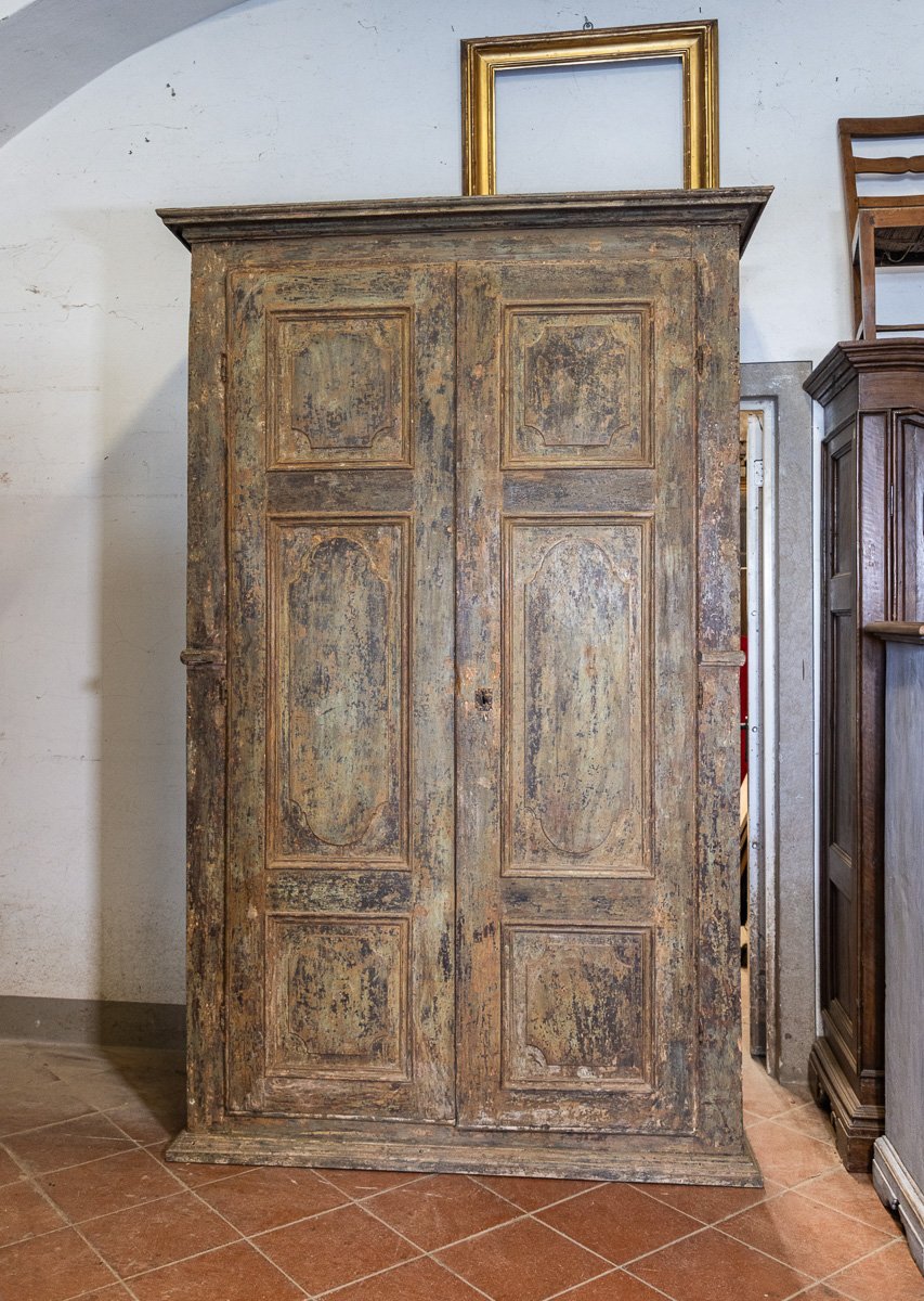 Armoire à deux portes laquée verte à trois panneaux, Toscane, XVIIe siècle-photo-2